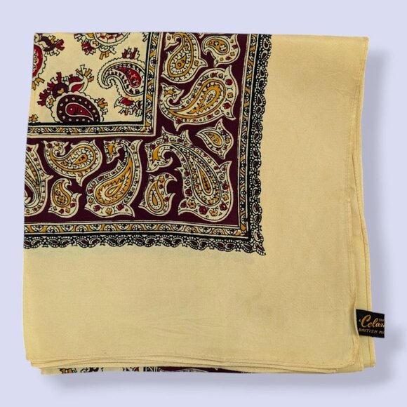 Vintage Celanese Yellow Paisley Scarf - Picture 4 of 8
